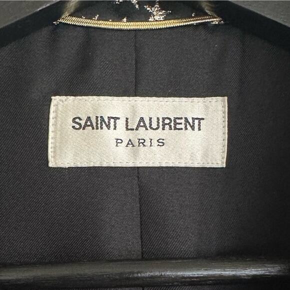 Saint Laurent Iconic Le Smoking Jacket Black w/ Silver Star Woven Jacquard FR 34 - Picture 2 of 15